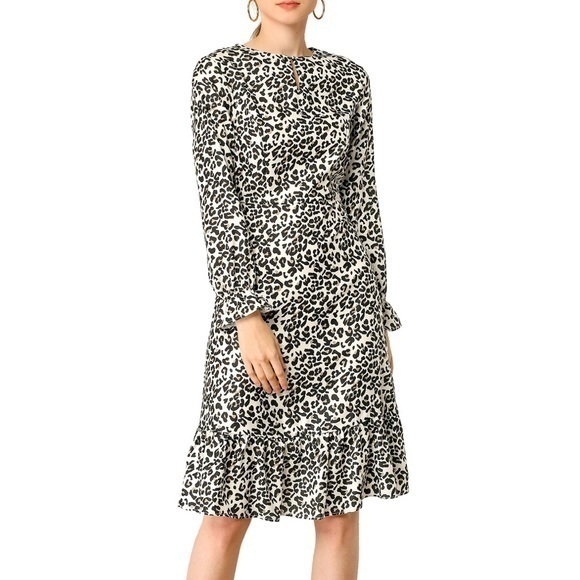 Elegant Black and White Leopard Print Midi Dress - Picture 1 of 6